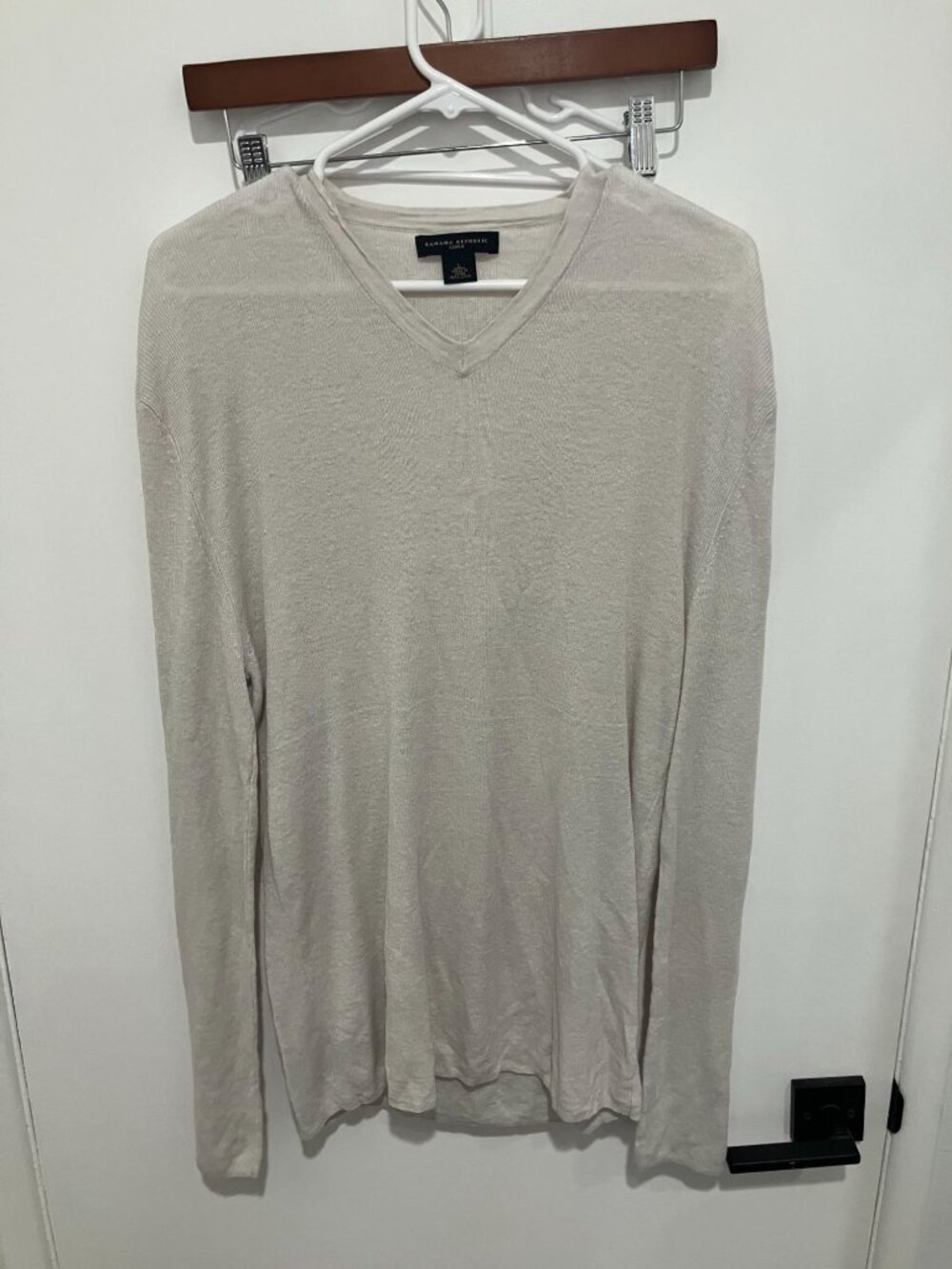 Banana Republic Linen Men's V-neck Sweater, White/Gray, Size Large